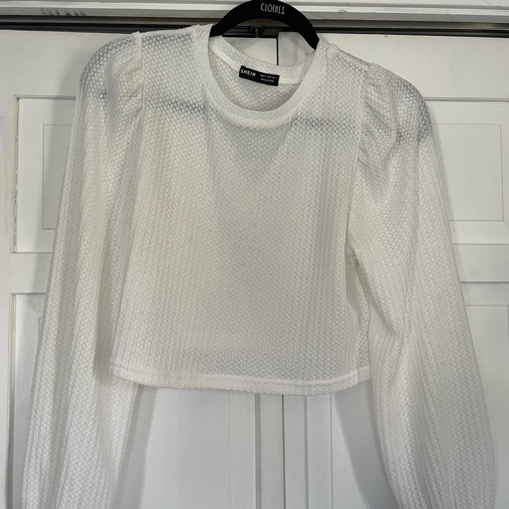 White Mesh Cropped Sweater - Picture 2 of 3